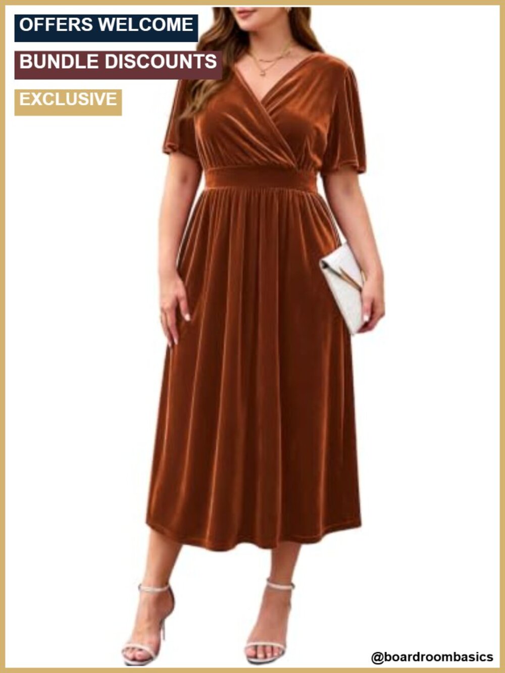 Velvet Wrap V-Neck Cocktail Dress Plus Size Flutter Sleeve Wedding Guest